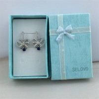  SELOVO Silver Tone Women Prong Blue Cubic Zirconia Party Sapphire-color Dangle Earrings
